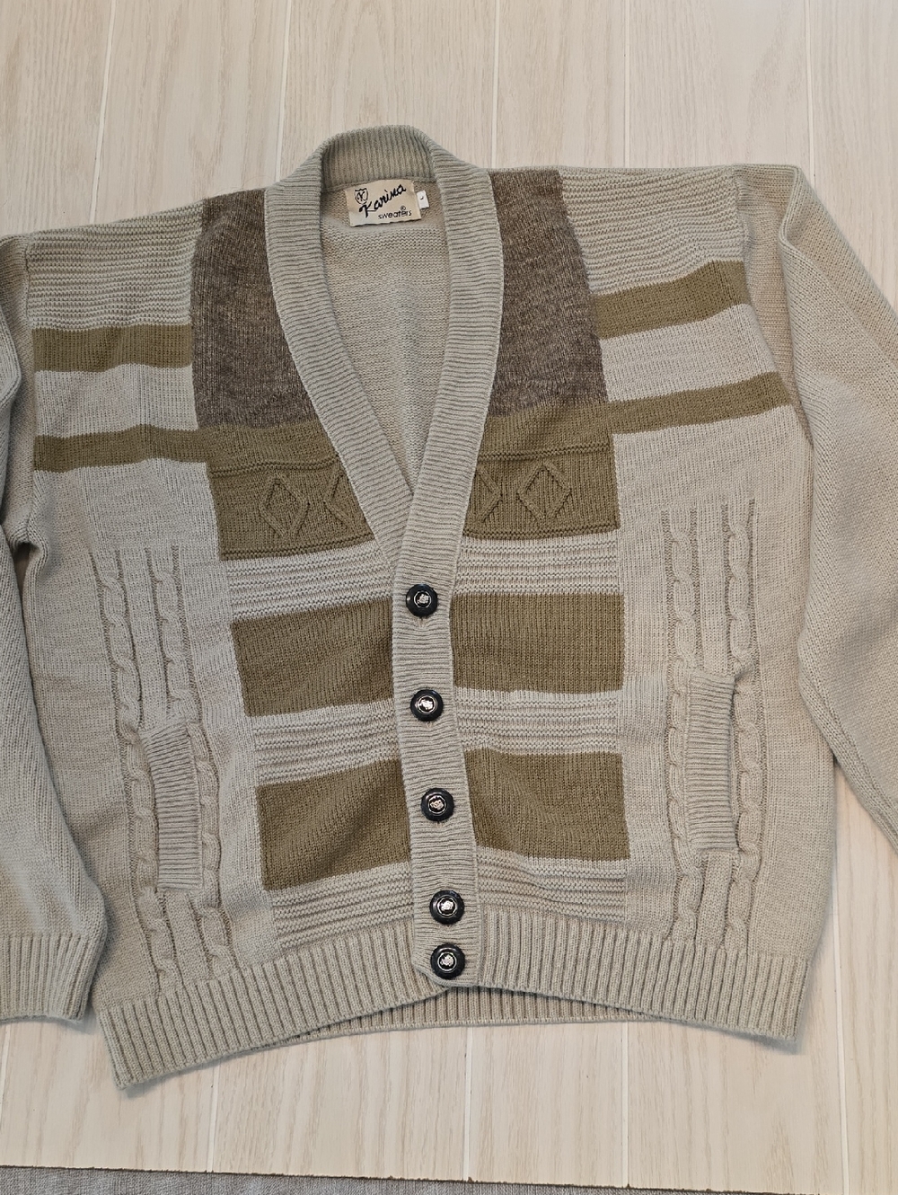 Men's Shawl Collar Button Cardigan Sweater Large Vintage Grandpa Karina D017